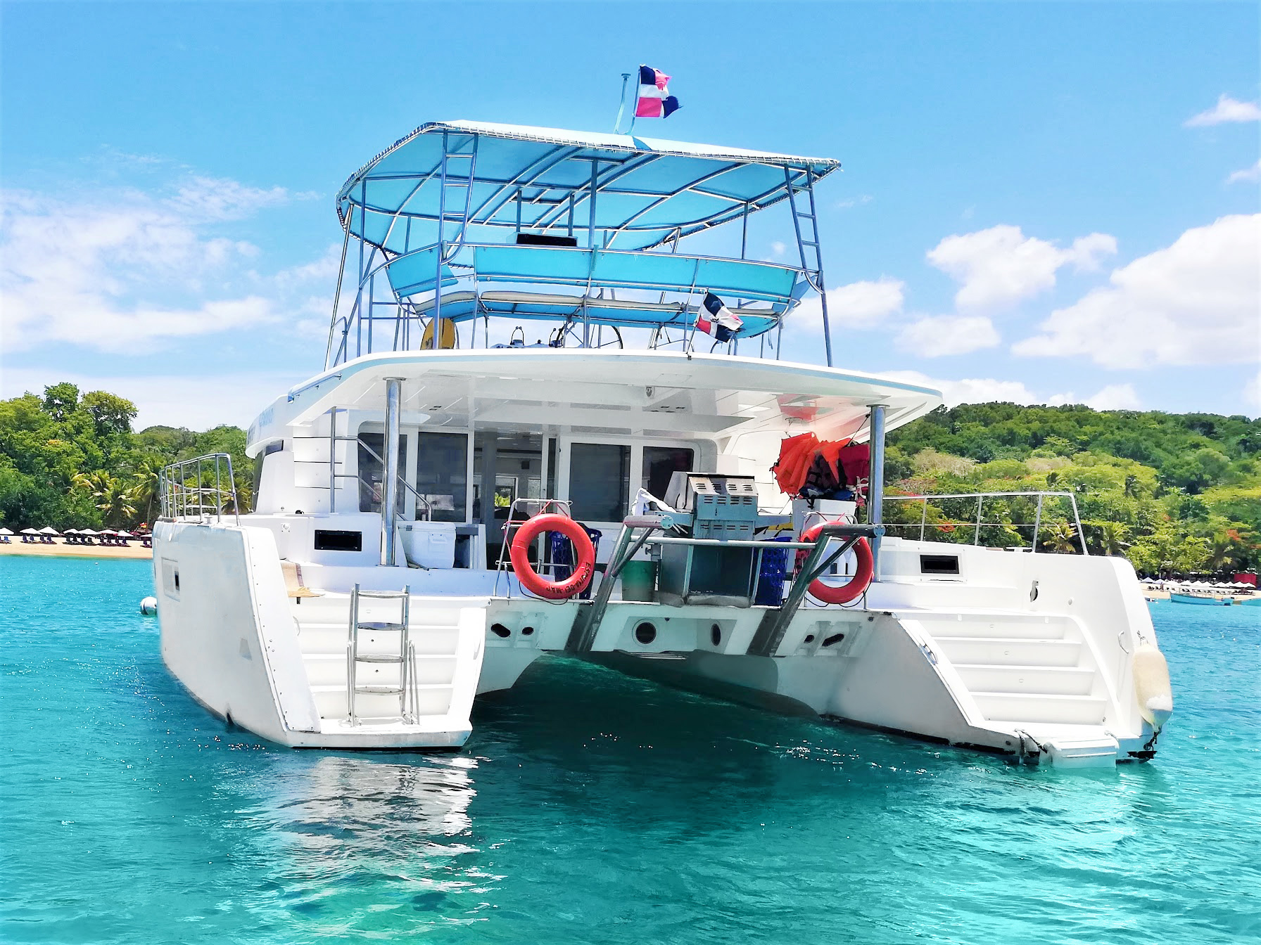 Don Charlie's Lagoon 52 catamaran in turquoise Caribbean waters