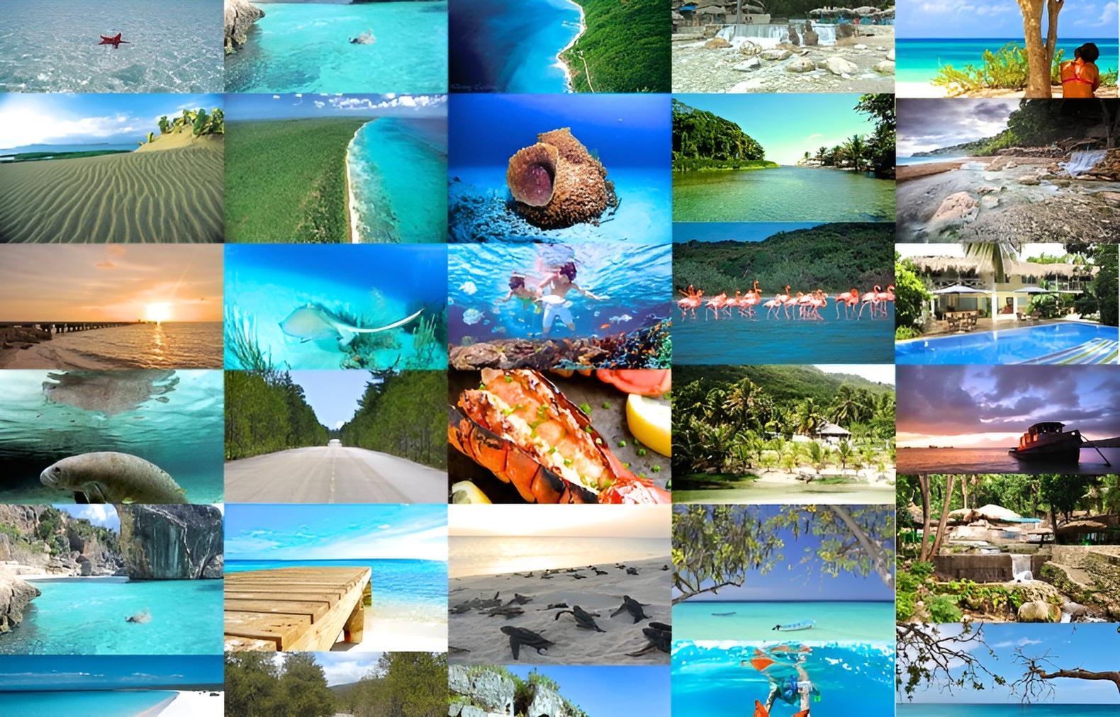 A vibrant collage of different Dominican destinations and activities